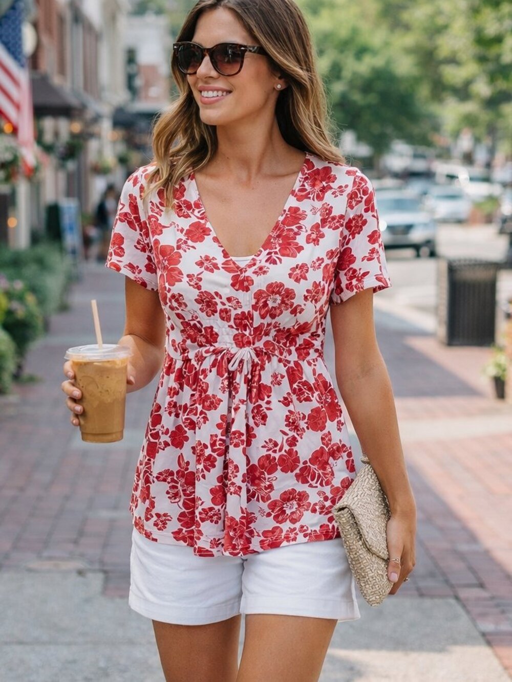 Madison Studio Sheer Short Sleeve Summer Top M Red